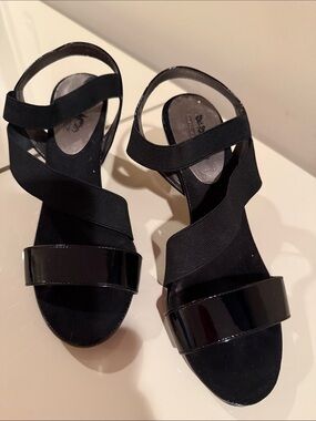 Coach and Four Black Patent and Elastic Strappy Sandals